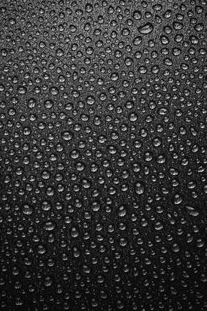 abstract background: many drops of water on a dark surface - non-stick coating in a pan. Black and white photoの写真素材