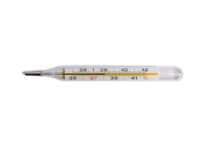 glass thermometer for measuring body temperature with mercury scale, 38 degrees Celsiusの写真素材