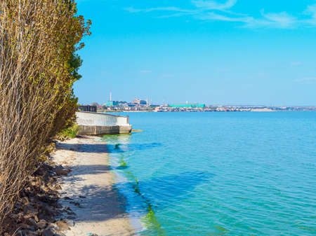 view of the Sea of Azov from the embankment in the city of Taganrog, Russiaの写真素材