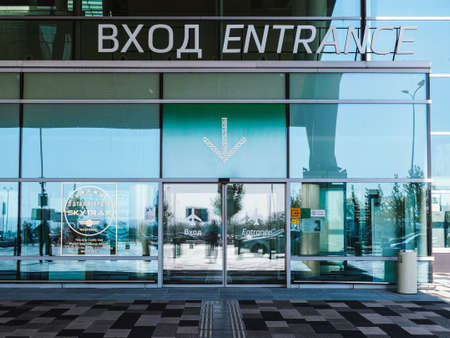 Rostov-on-Don, Russia - October 7, 2020: Entrance to Platov International Airportのeditorial素材