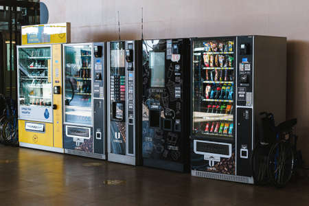 Rostov-on-Don, Russia - October 7, 2020: Vending machine for drinks and food at Platov International...