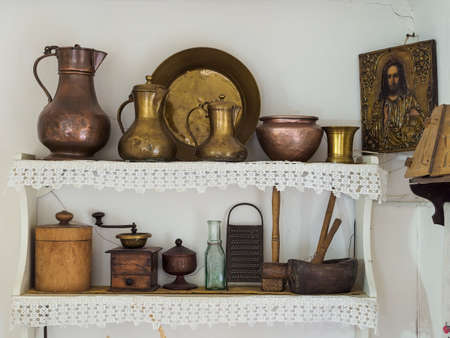 Taganrog, Russia - October 3, 2020: part of the exposition - cooking broth and icon in the museum "Chekhov's House"のeditorial素材