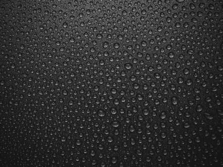 abstract background: many drops of water on a dark surface - non-stick coating in a pan. Black and white photoの写真素材