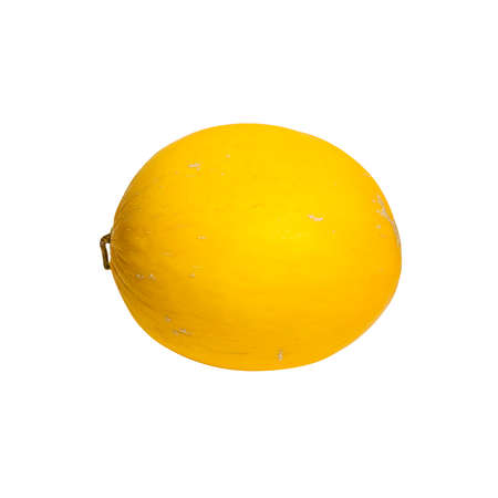 ripe yellow canary melon isolated on whiteの写真素材