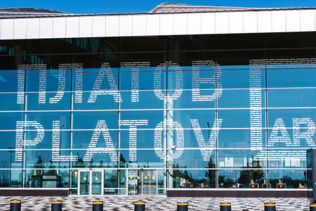 Rostov-on-Don, Russia - October 7, 2020: fragment of the building of the Platov International Airportのeditorial素材