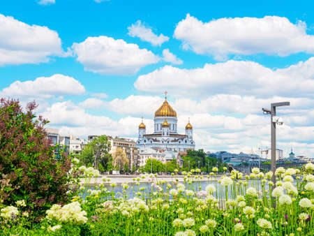 Moscow, Russia - May 25, 2021: view of the Cathedral of Christ the Savior from the Yakimanskaya Embankment of the Moskva Riverのeditorial素材