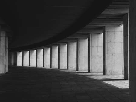 road under the roof, light and shadow - black and white photoの写真素材
