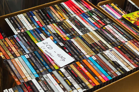 Moscow, Russia - May 23, 2021: Sale of music CDs at the international exhibition HI-FI & HI-END SHOWのeditorial素材