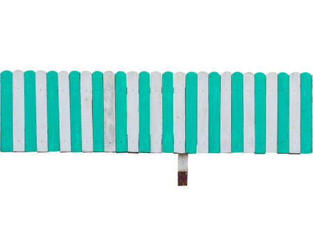 old wooden white and green picket fence isolatedの写真素材