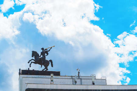 Moscow, Russia - June 06, 2021: Equestrian statue on the roof of the Central Museum of the Great Patriotic War 1941-1945 in Victory Parkのeditorial素材