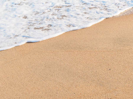 Marine horizontal background: wave on a sandy beach, copy space
