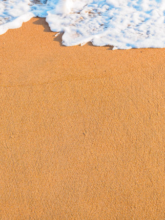 Marine vertical background: wave on a sandy beach, copy spaceの写真素材