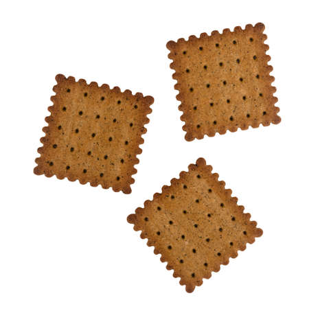 three rye crackers isolated on whiteの写真素材