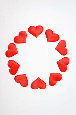 soft red hearts in circle shape with copy spaceの写真素材