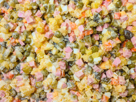 food background: a traditional dish of Russian cuisine - Olivier saladの写真素材