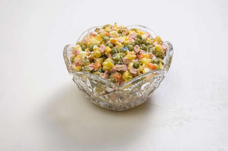 crystal salad bowl with traditional New Year's Russian dish - Olivierの写真素材