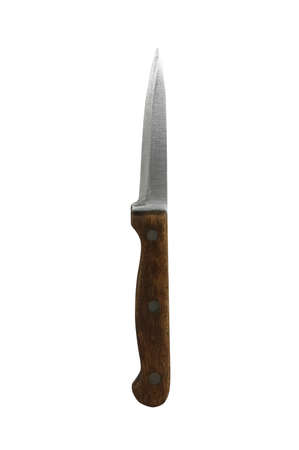 old fruit knife with wooden handle isolated on whiteの写真素材