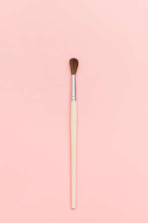 pony hair brush on pink background close-upの写真素材