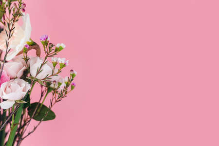 floral background: beautiful bouquet on a pink background, copy spaceの写真素材