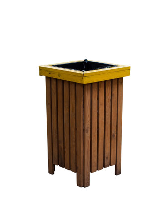 waste bin made of wooden planks. isolated on whiteの写真素材