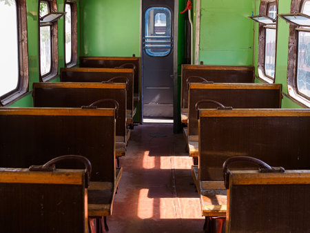 inside an old train carriageの写真素材