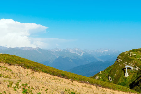 View of the southern slope of Rosa Peak in the Caucasus Mountainsの写真素材