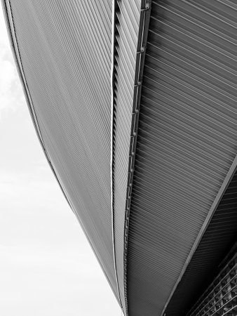 part of the metal roof of the building. modern architecture. geometry