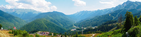 Panorama: View of the Caucasus Mountains at Rosa Khutor resort in summerの写真素材