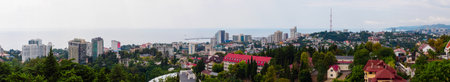 Sochi, Russia - August 23, 2022: View of the city and the sea from the observation deck of the Sochi Arboretum - panoramaのeditorial素材