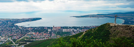 View of Gelendzhik Bay of the Black Sea and the city from the Markoth ridge, Russia - panoramaの写真素材