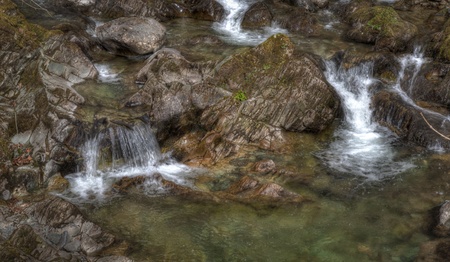 A babbling brook with water flowing
