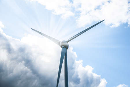 Close up view of turbine blades with sunの写真素材