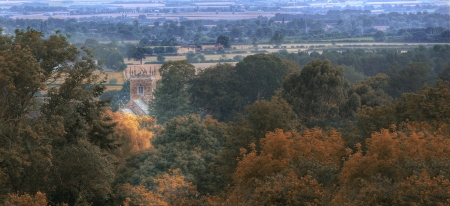 Autumn church in the wolds with treesの写真素材