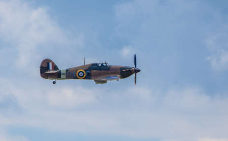 Cleethorpes, England - July 28, 2013: Hawker Hurricane WW2 airplane flying at the cleethropes air showのeditorial素材