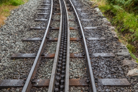 Rack and pinion railway on snowdon walesの写真素材