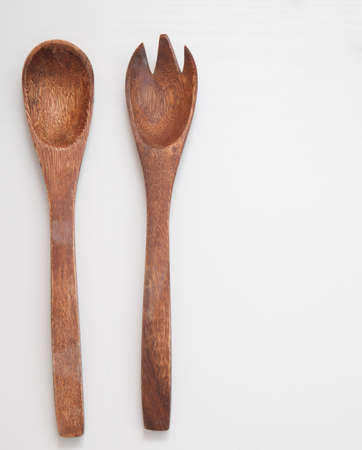 Wooden spoon on a white backgroundの写真素材