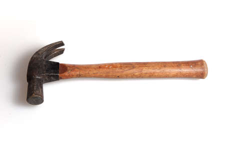 Old hammer on a white backgroundの写真素材