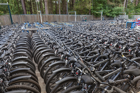 Centre Parcs Sherwood Forest, Nottingham, England, September 4th 2016: Many bikes at the cycle centre at Centre Parcs Sherwood Forestのeditorial素材