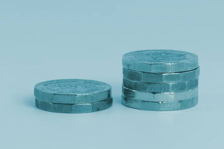 New Uk Pound coins in a stackの写真素材