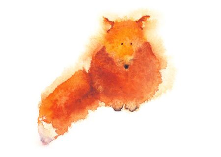 Little red fox. Watercolor illustration isolated on white. Original hand drawn painting.の写真素材