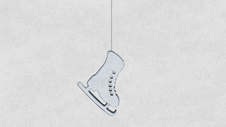 New Year's toy - skates. Hanging on a thread on a gray background.の写真素材