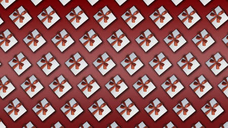 Gifts on a red background. White boxes with red ribbons.