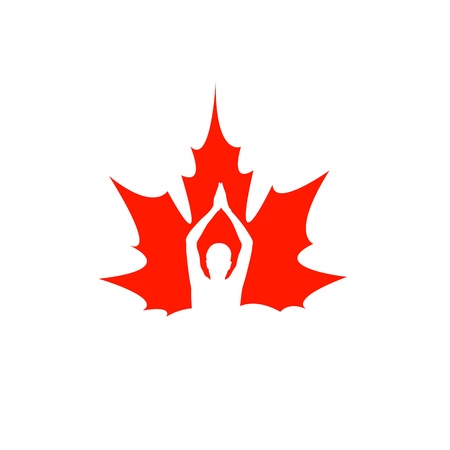 Man performing Yoga icon on maple leafのイラスト素材