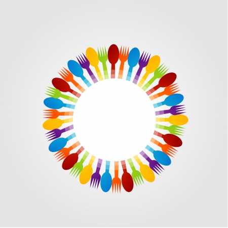 Design element with colorful spoons and forksのイラスト素材