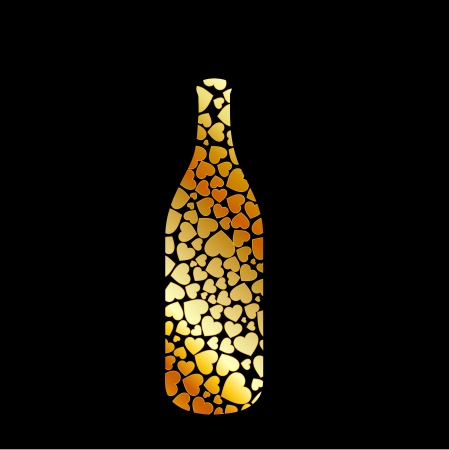 Collage of a bottle with golden heartsのイラスト素材