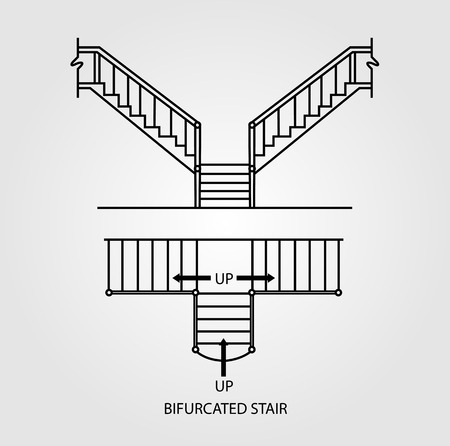 Top view and front view of a bifurcated staircaseのイラスト素材