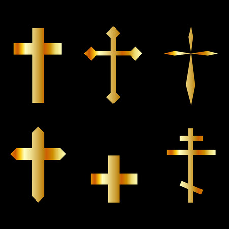 golden christian crosses in different designsのイラスト素材
