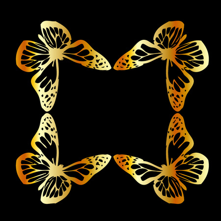 Golden butterfly design element on blackのイラスト素材