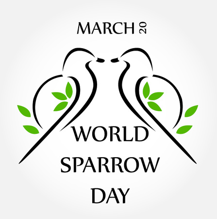 Two sparrows on twig- World sparrow day March 20のイラスト素材