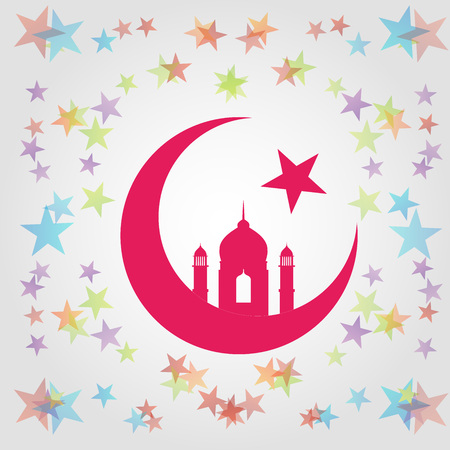 Colorful Eid card with Mosque dome and minaret silhouetteのイラスト素材
